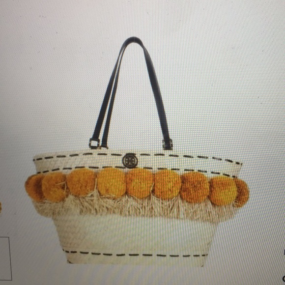 Tory Burch Pom Pom Beach Bucket - Gold Tote - Picture 7 of 14